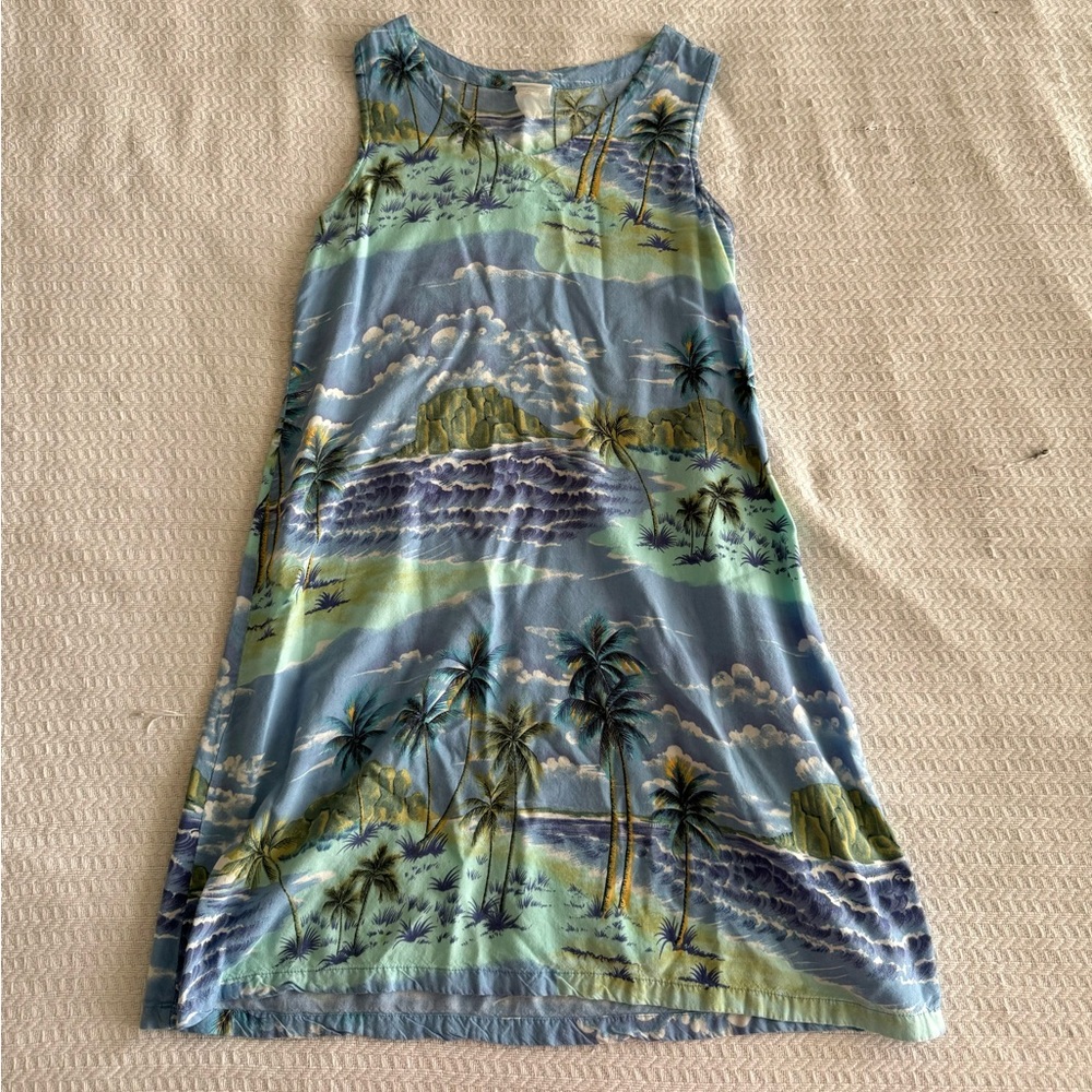 Blue, Aqua, and Green Palm Tree Beach Style Dress